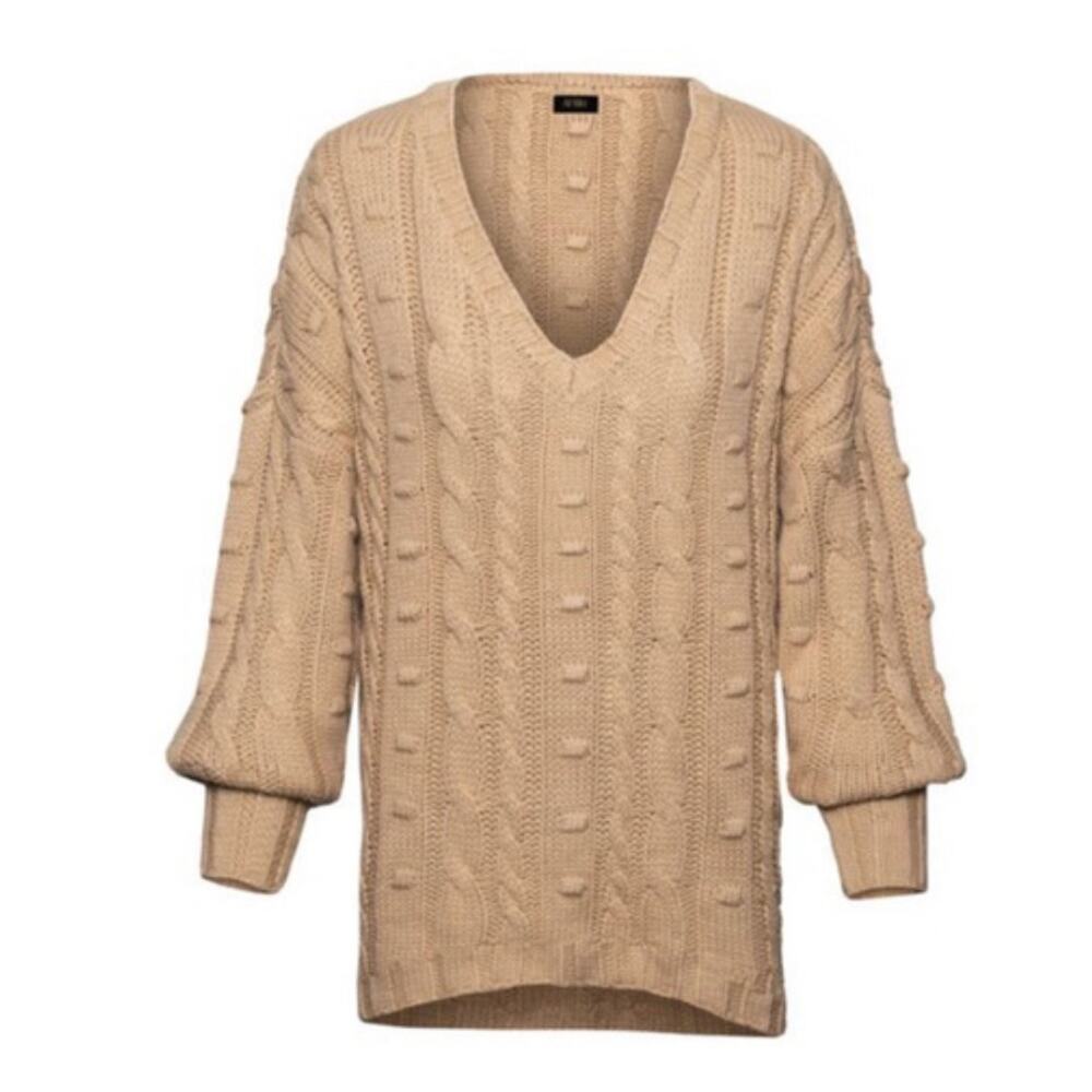 AFRM Bostom Long‎ Cable V-neck Sweater In Sand size XS/S NWT